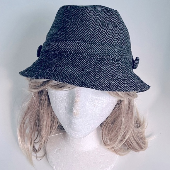 ROXY Tweed Bucket Hat grey buttons size S/M - Picture 2 of 12